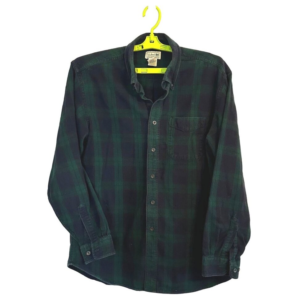 L.L. Bean Men's Plaid Flannel Button Down Shirt Shacket Green Navy Size Large
